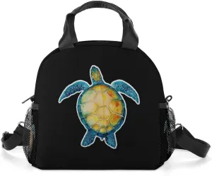 Tie Dye Cool Sea Turtle Portable Lunch Box Crossbody Bag Tote Insulated with Adjustable Strap Work Beach Picnic
