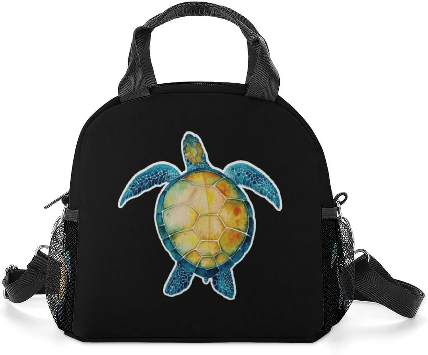 Tie Dye Cool Sea Turtle Portable Lunch Box Crossbody Bag Tote Insulated with Adjustable Strap Work Beach Picnic