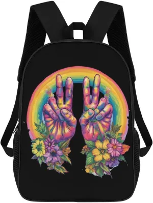 Tie Dye Peace Sign 17 Inch Shoulder Backpack Fashion Laptop Bag Travel Daypack for Camping Hiking