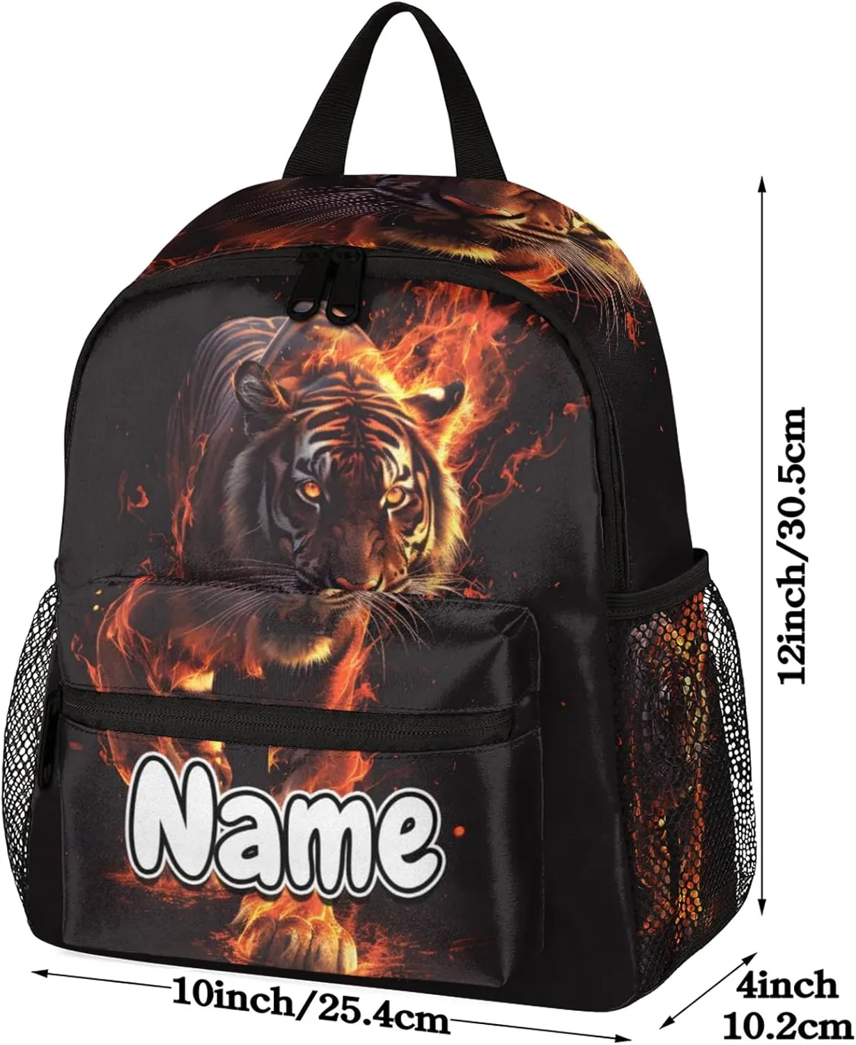 Tiger Fires Personalized Backpack Bag with Name Lightweight Custom Shoulder Bags Waterproof Casual Backpacks Travel Laptop Bag for Work Picnic 12in