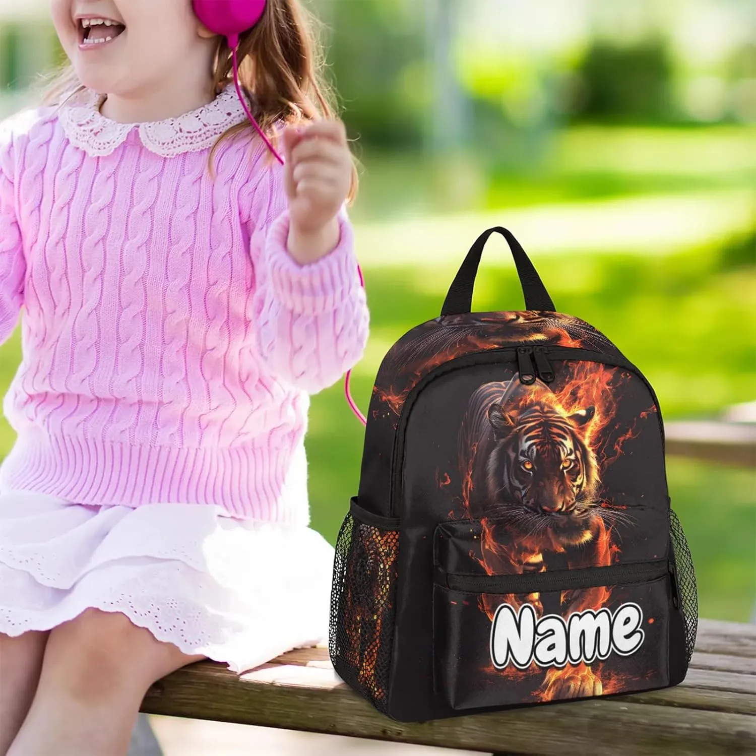 Tiger Fires Personalized Backpack Bag with Name Lightweight Custom Shoulder Bags Waterproof Casual Backpacks Travel Laptop Bag for Work Picnic 12in
