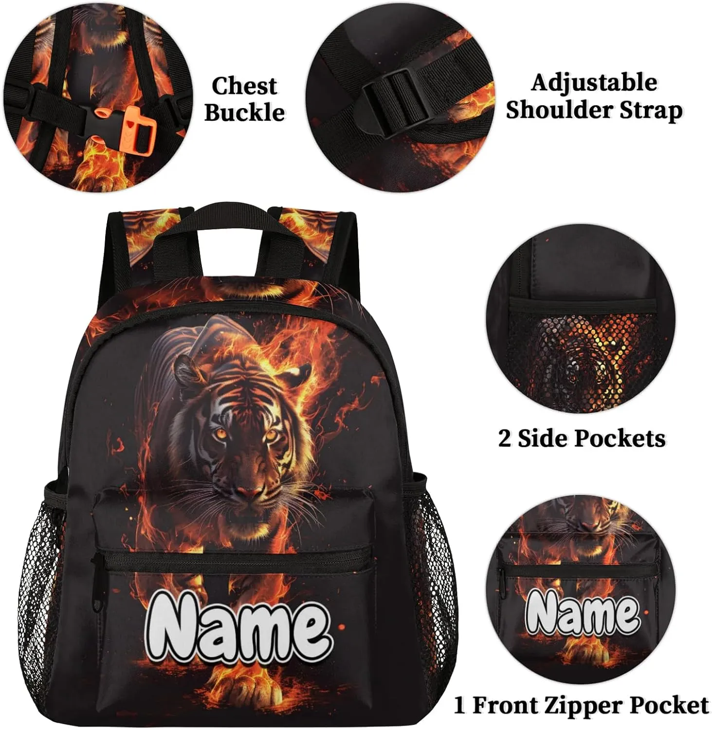Tiger Fires Personalized Backpack Bag with Name Lightweight Custom Shoulder Bags Waterproof Casual Backpacks Travel Laptop Bag for Work Picnic 12in