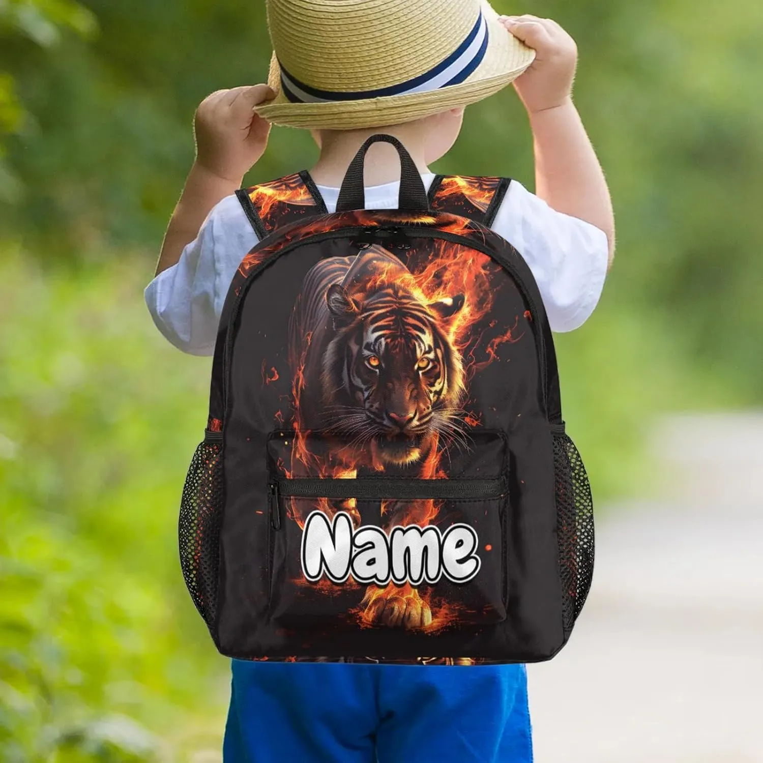 Tiger Fires Personalized Backpack Bag with Name Lightweight Custom Shoulder Bags Waterproof Casual Backpacks Travel Laptop Bag for Work Picnic 12in