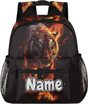 Tiger Fires Personalized Backpack Bag with Name Lightweight Custom Shoulder Bags Waterproof Casual Backpacks Travel Laptop Bag for Work Picnic 12in