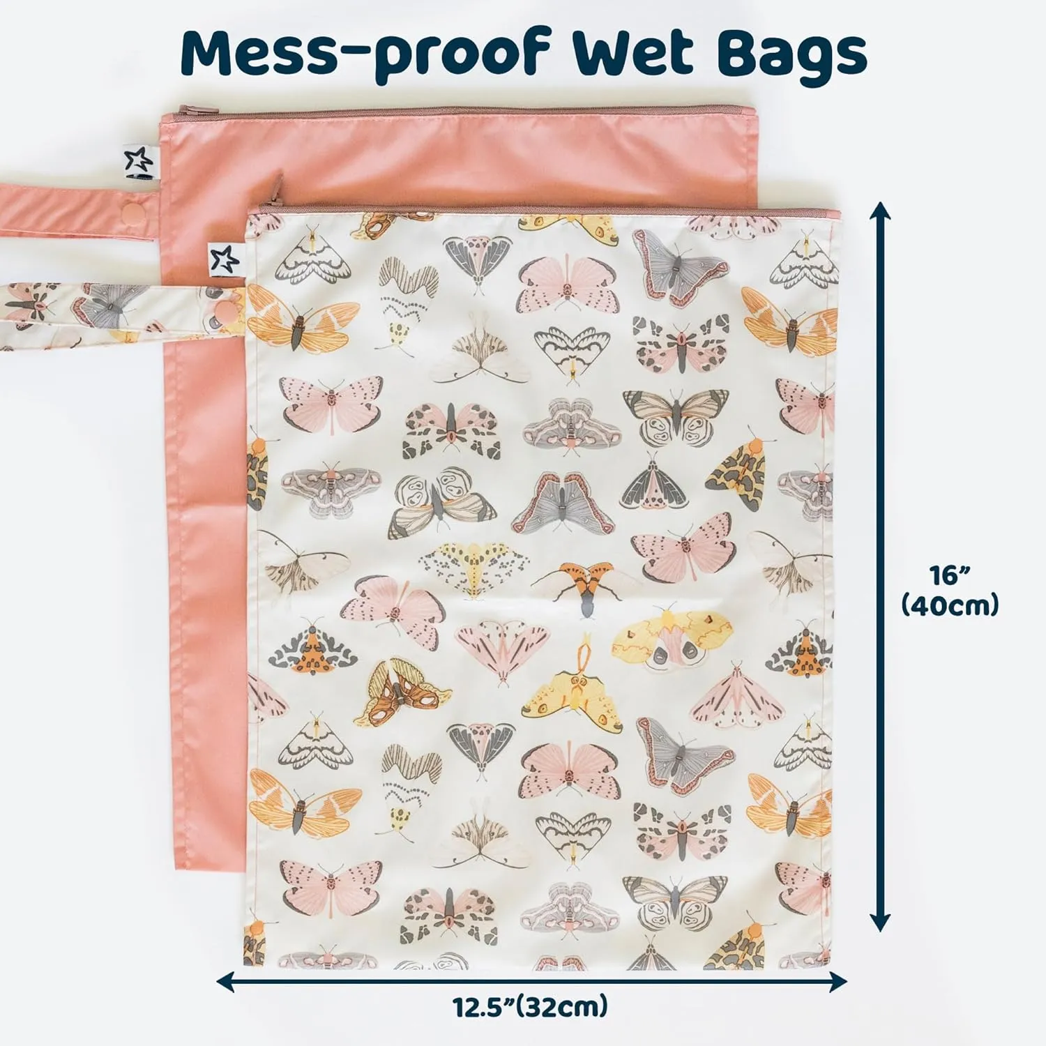 Tiny Twinkle Mess-proof Waterproof Wet Dry Bag | 2 Pack Reusable for Swimsuits, Gym & Baby Clothes | Leakproof Wet Clothes Bag, Beach Travel Essentials (Flutter)