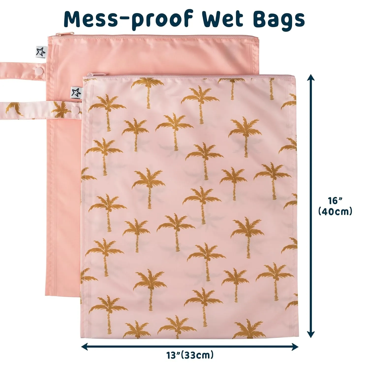 Tiny Twinkle Mess-proof Waterproof Wet Dry Bag | 2 Pack Reusable for Swimsuits, Gym & Baby Clothes | Leakproof Wet Clothes Bag, Beach Travel Essentials (Royal Palm)