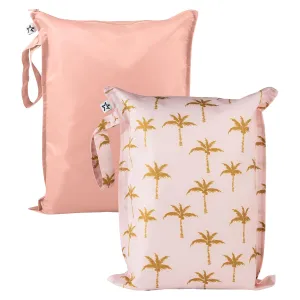 Tiny Twinkle Mess-proof Waterproof Wet Dry Bag | 2 Pack Reusable for Swimsuits, Gym & Baby Clothes | Leakproof Wet Clothes Bag, Beach Travel Essentials (Royal Palm)