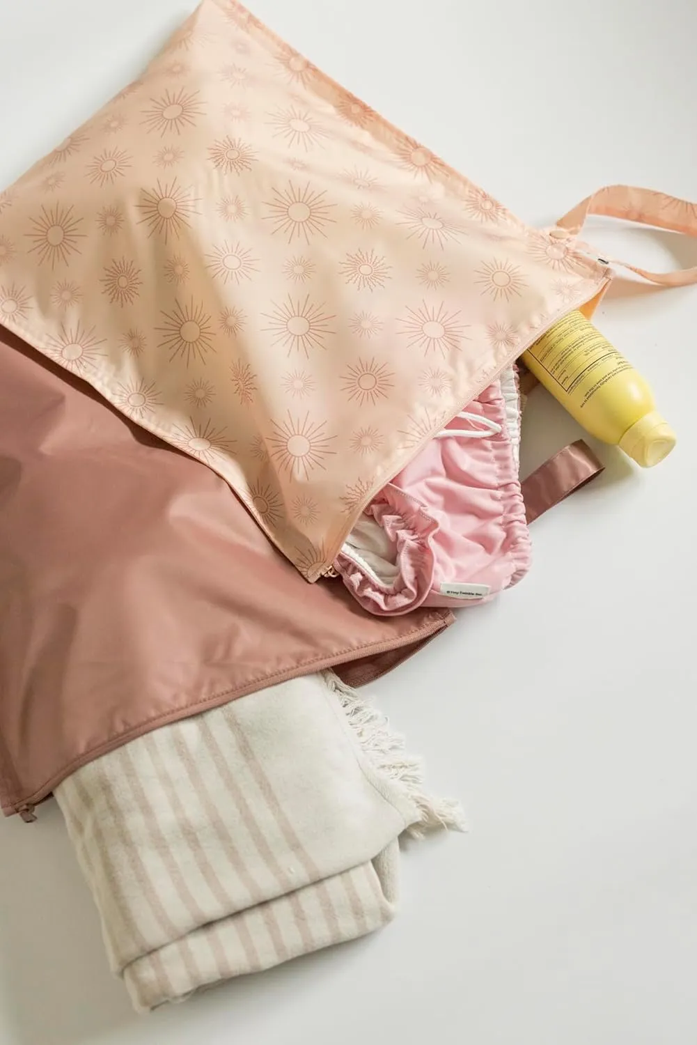 Tiny Twinkle Mess-proof Waterproof Wet Dry Bag | 2 Pack Reusable for Swimsuits, Gym & Baby Clothes | Leakproof Wet Clothes Bag, Beach Travel Essentials (Royal Palm)