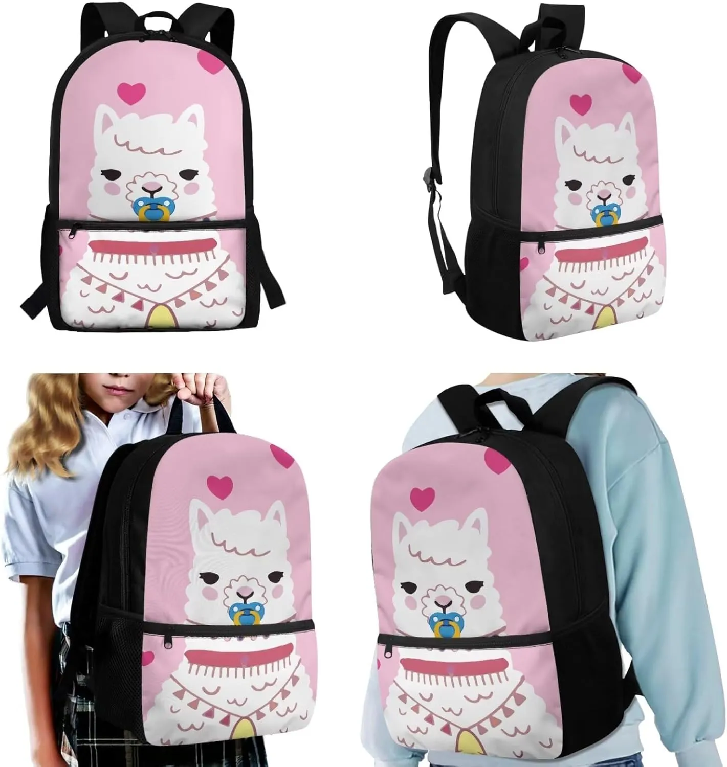 TOADDITDO Alpaca Backpacks Cute for 8 Year Old Girls Preppy School Bag Set with Lunchbox and Pencil Case Elementary School Large Bookbags Large Capacity Travel Duffel Bag Laptop Backpacks Daycare Bag