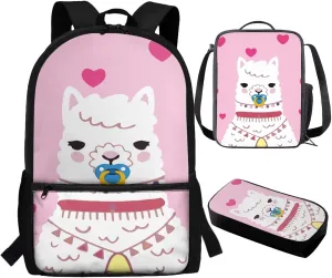 TOADDITDO Alpaca Backpacks Cute for 8 Year Old Girls Preppy School Bag Set with Lunchbox and Pencil Case Elementary School Large Bookbags Large Capacity Travel Duffel Bag Laptop Backpacks Daycare Bag