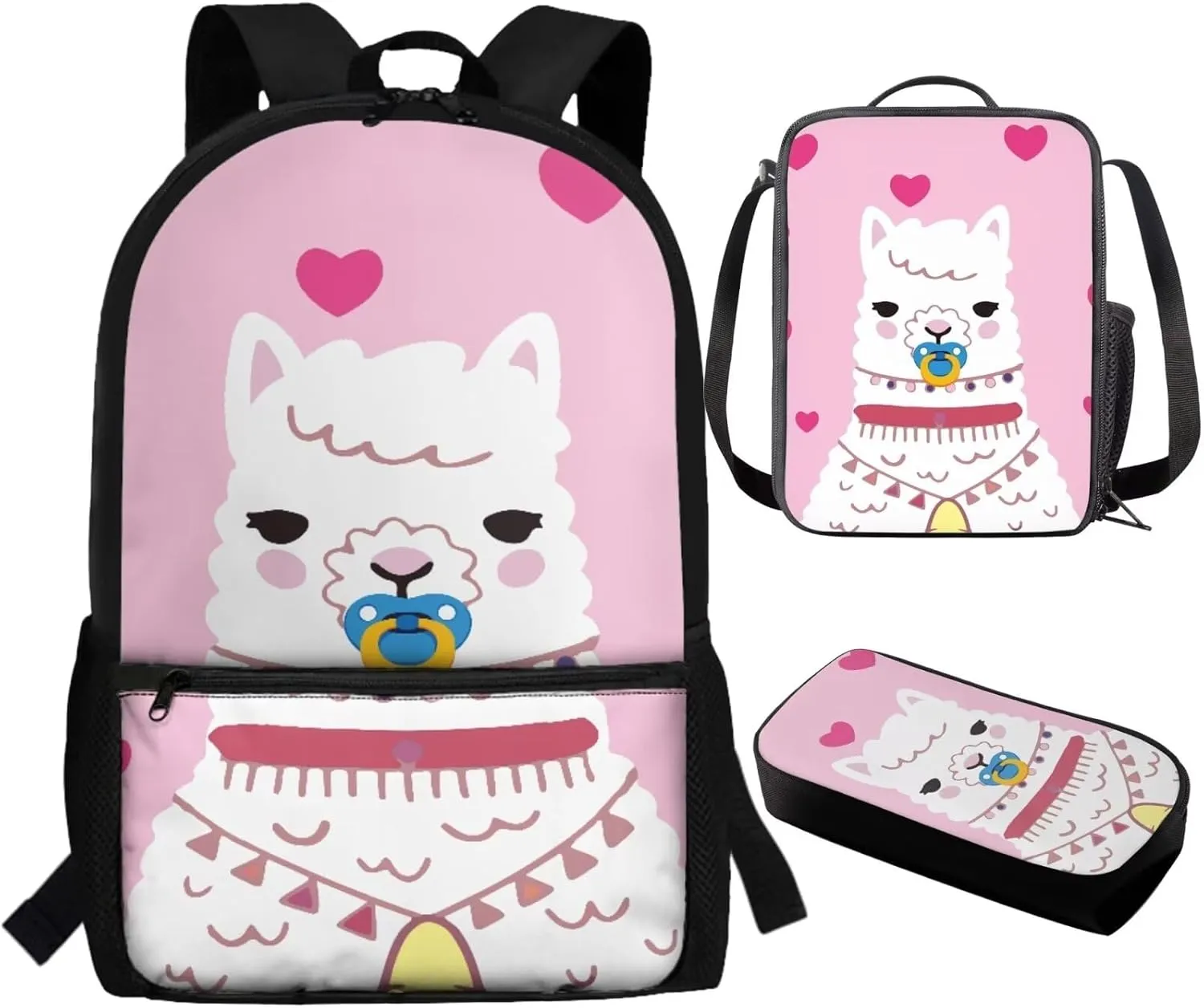 TOADDITDO Alpaca Backpacks Cute for 8 Year Old Girls Preppy School Bag Set with Lunchbox and Pencil Case Elementary School Large Bookbags Large Capacity Travel Duffel Bag Laptop Backpacks Daycare Bag