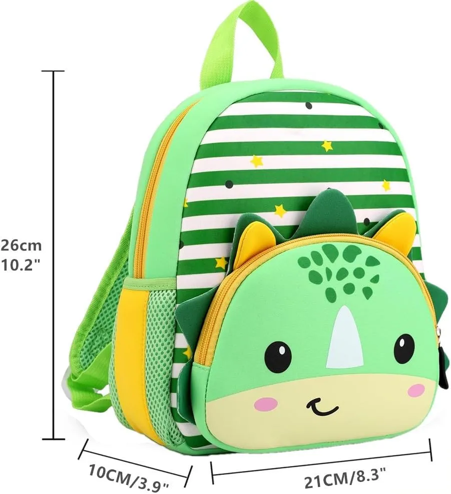 Toddler Backpack Neoprene Zoo Kids Casual Backpack Water Resistance Kindergarten Preschool Bags for Little Boys Girls (Dinosaur Green)