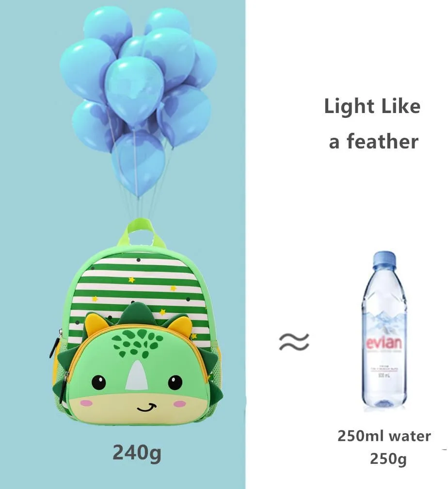 Toddler Backpack Neoprene Zoo Kids Casual Backpack Water Resistance Kindergarten Preschool Bags for Little Boys Girls (Dinosaur Green)