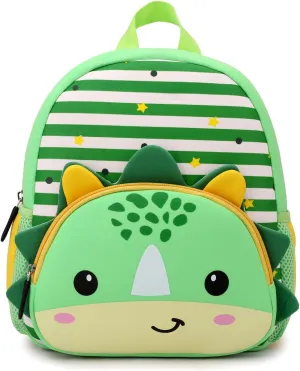 Toddler Backpack Neoprene Zoo Kids Casual Backpack Water Resistance Kindergarten Preschool Bags for Little Boys Girls (Dinosaur Green)