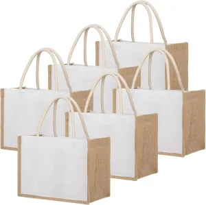 TopTie 6 Pcs Jute Burlap Tote Bags with Handles Reusable Grocery Bags for Bridesmaid Wedding Shopping DIY