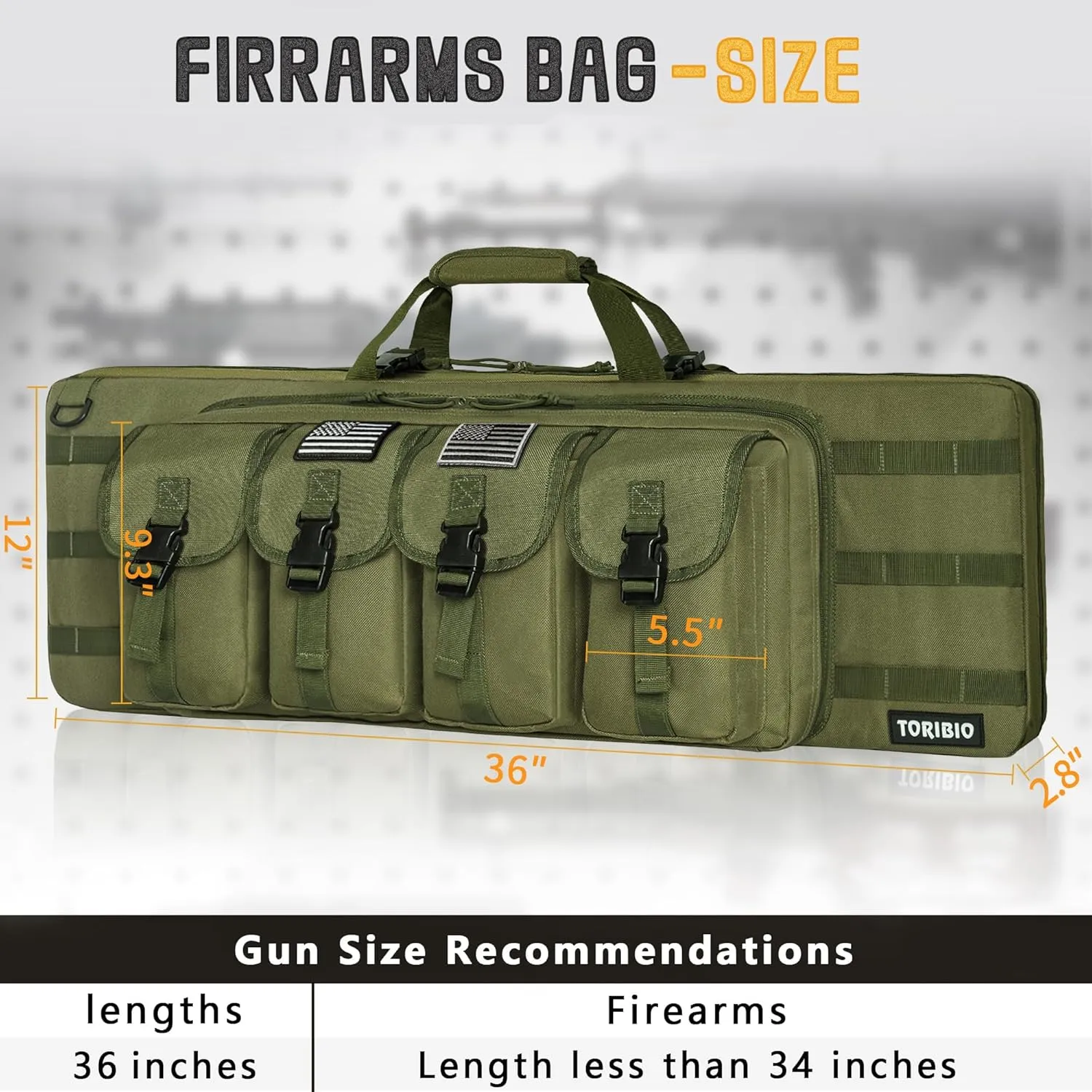 TORIBIO Double Rifle Case Soft Bag 34" 36" 42" 48'' 51“ 55” Gun Case Tactical for Rifle Pistol Firearm Storage, Transportation and Hunting Shooting Range, Rifle Backpack
