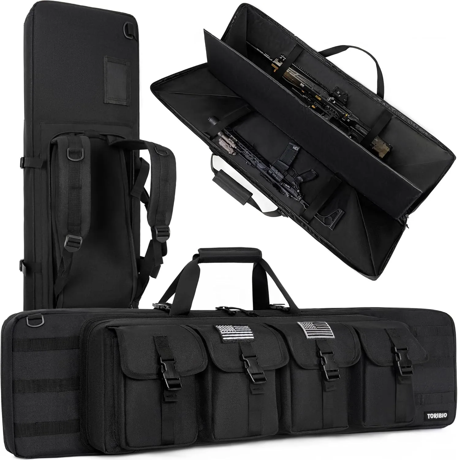 TORIBIO Double Rifle Case Soft Bag 34" 36" 42" 48'' 51“ 55” Gun Case Tactical for Rifle Pistol Firearm Storage, Transportation and Hunting Shooting Range, Rifle Backpack