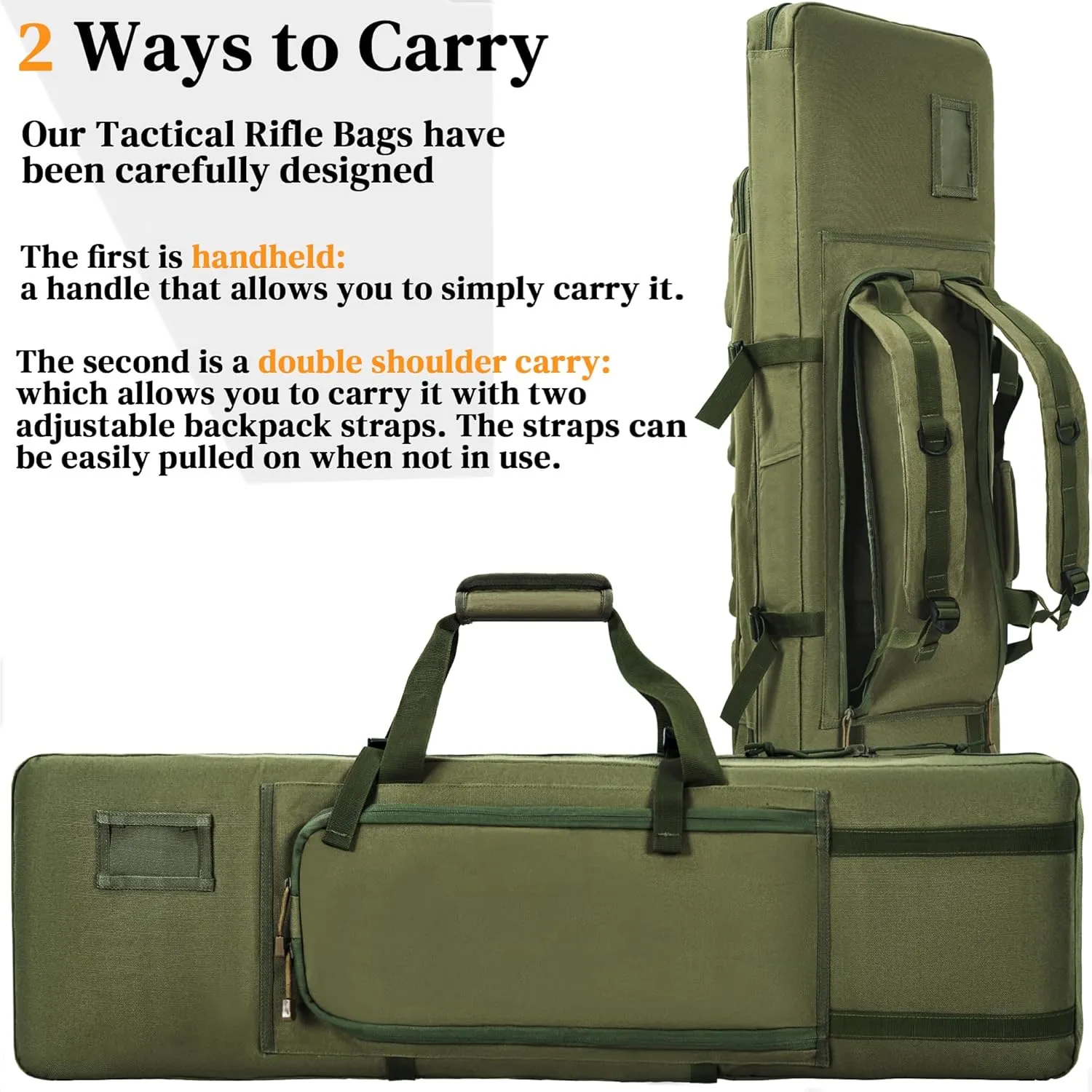 TORIBIO Double Rifle Case Soft Bag 34" 36" 42" 48'' 51“ 55” Gun Case Tactical for Rifle Pistol Firearm Storage, Transportation and Hunting Shooting Range, Rifle Backpack