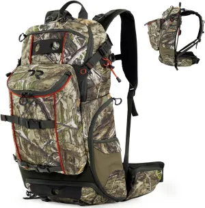 TR Hunting Backpack 3400cu, Waterproof Hunting Pack with Rifle Holder, Internal Frame, Rain Cover, Mossy oak Camo Hunting Daypack for Rifle Bow Gun