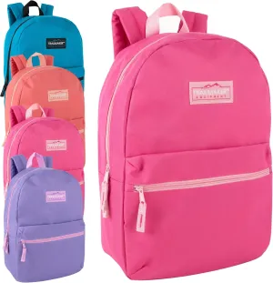 Trail maker 24 Pack Classic 17 Inch Backpacks in Bulk Wholesale Back Packs for Boys and Girls (Assorted Girls 4 Color Pack)