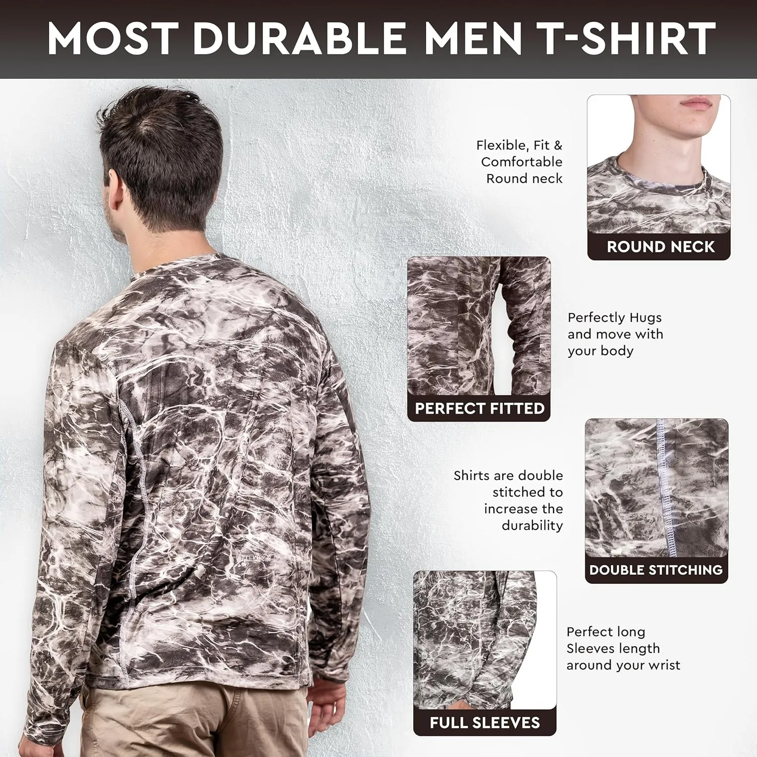 TrailCrest UPF 50 Long Sleeve Men cAMO Fishing Shirts for Men | Mossy Oak 4 Ways Stretch Vented Performance Lightweight UV