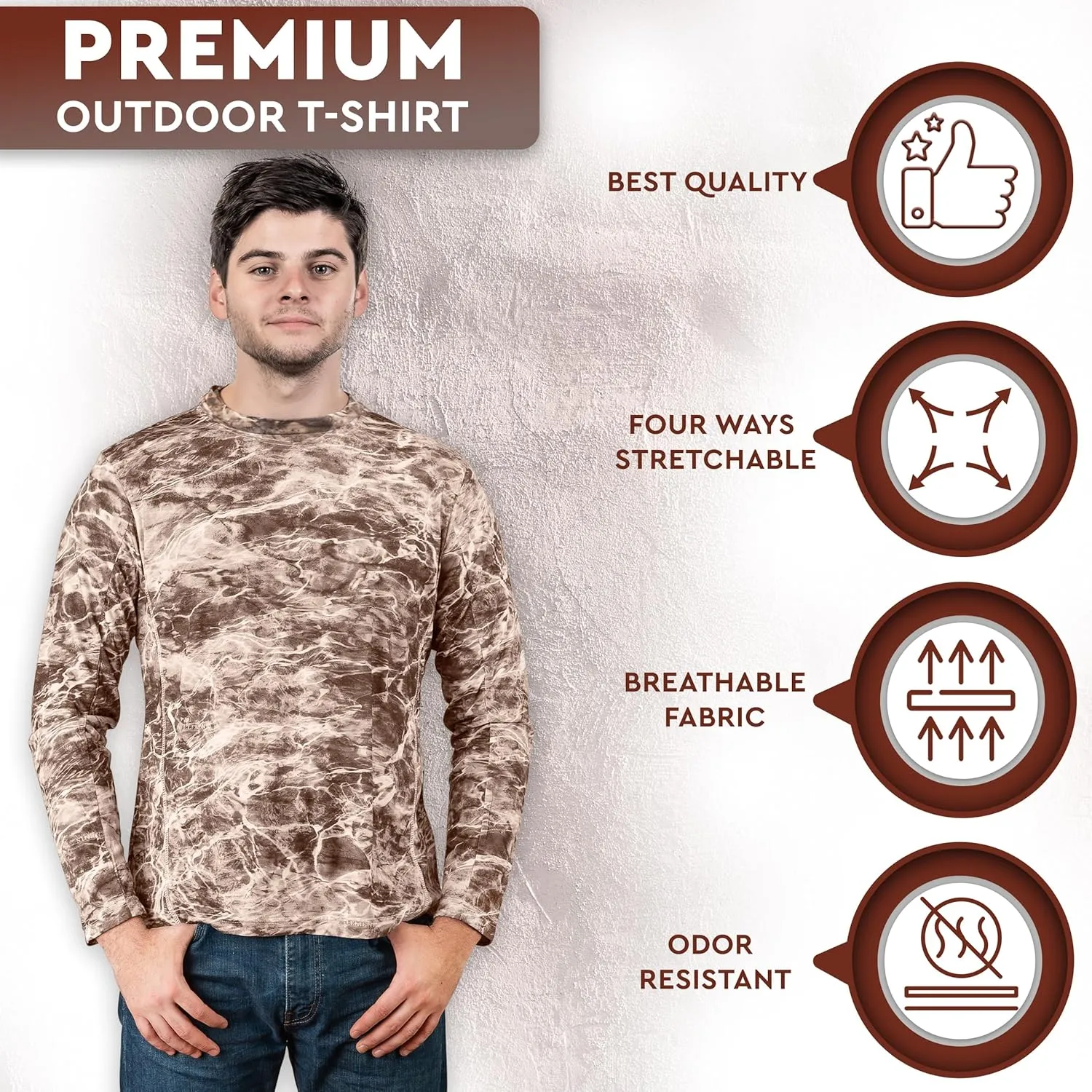 TrailCrest UPF 50 Long Sleeve Men cAMO Fishing Shirts for Men | Mossy Oak 4 Ways Stretch Vented Performance Lightweight UV