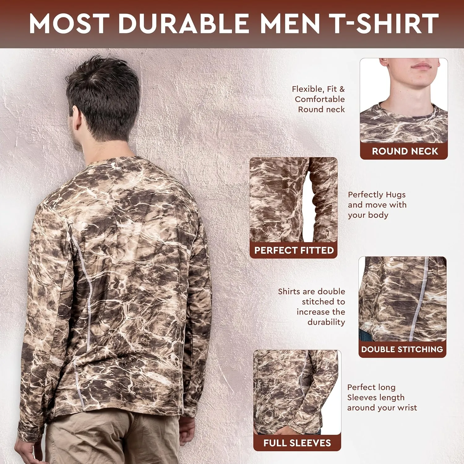TrailCrest UPF 50 Long Sleeve Men cAMO Fishing Shirts for Men | Mossy Oak 4 Ways Stretch Vented Performance Lightweight UV