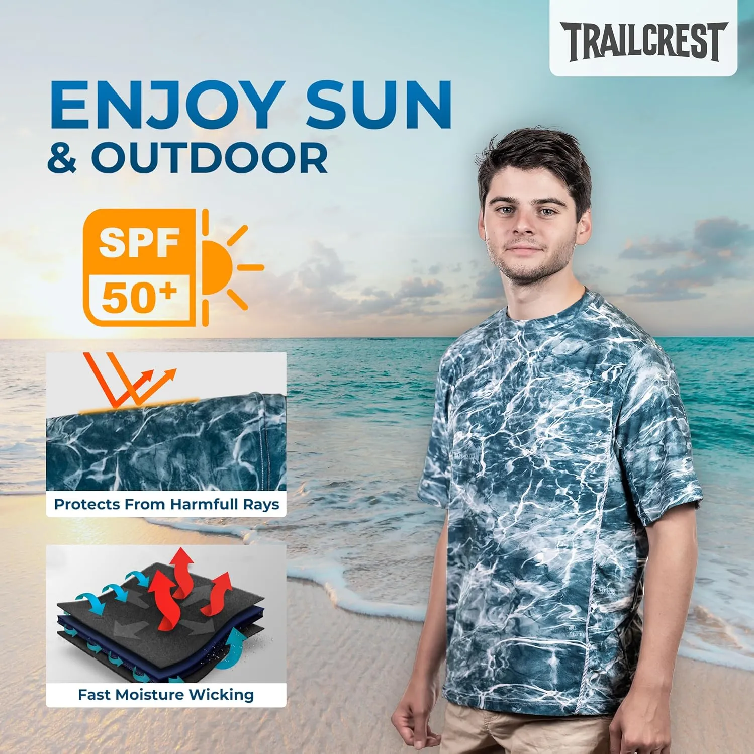 TrailCrest UPF 50 Long Sleeve Men cAMO Fishing Shirts for Men | Mossy Oak 4 Ways Stretch Vented Performance Lightweight UV
