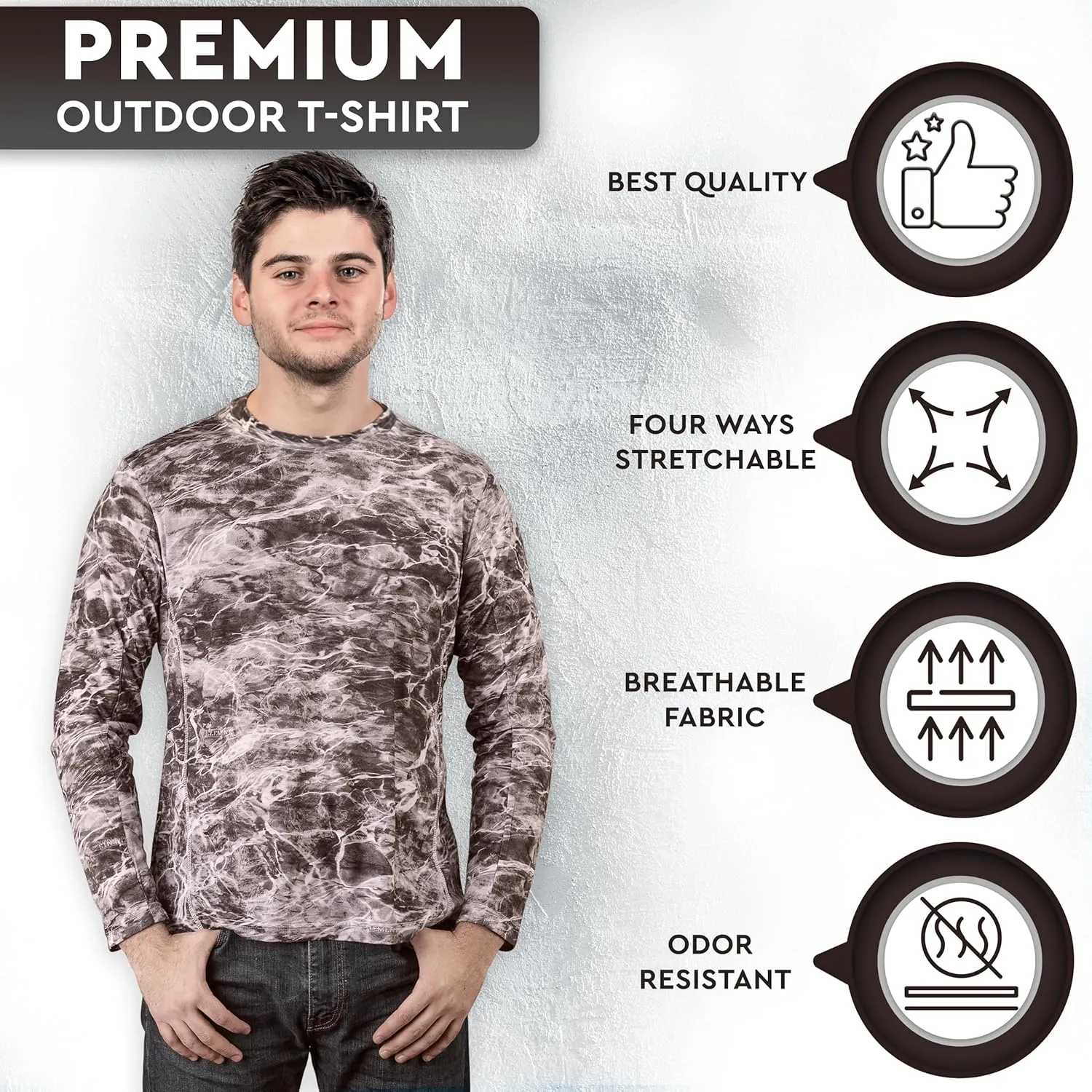 TrailCrest UPF 50 Long Sleeve Men cAMO Fishing Shirts for Men | Mossy Oak 4 Ways Stretch Vented Performance Lightweight UV