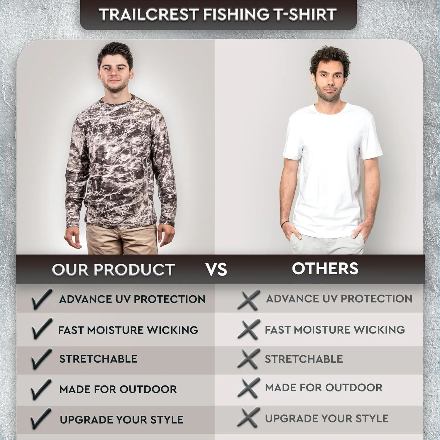 TrailCrest UPF 50 Long Sleeve Men cAMO Fishing Shirts for Men | Mossy Oak 4 Ways Stretch Vented Performance Lightweight UV