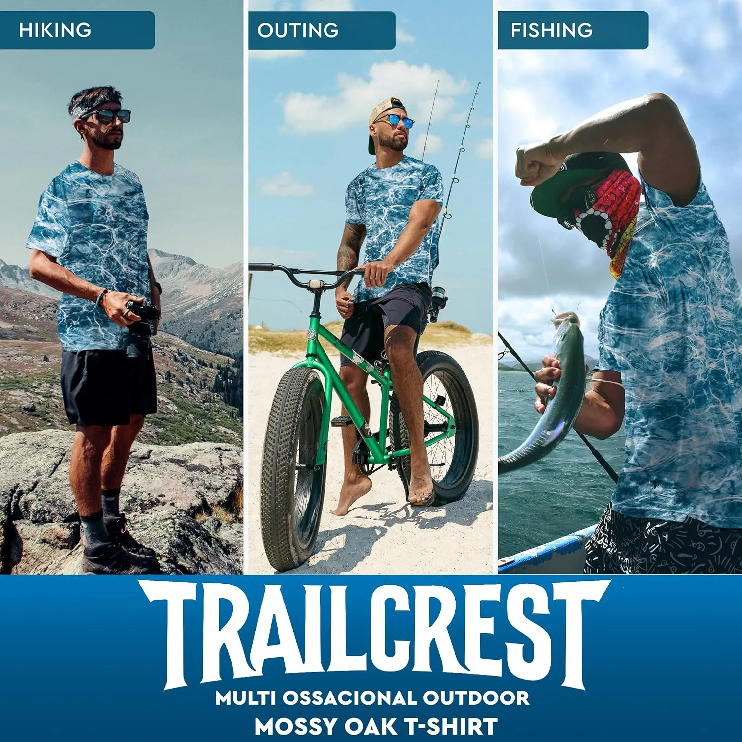 TrailCrest UPF 50 Long Sleeve Men cAMO Fishing Shirts for Men | Mossy Oak 4 Ways Stretch Vented Performance Lightweight UV