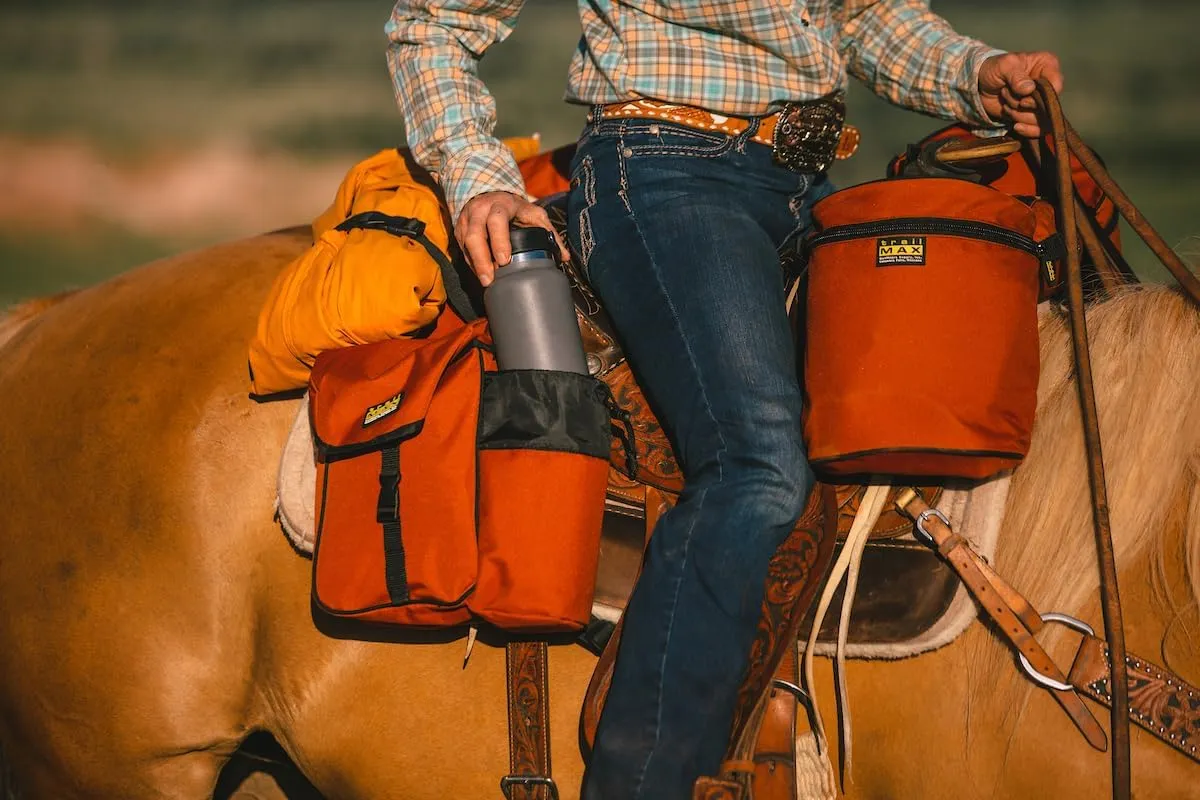 TrailMax Big Sky Saddlebags; Equine Saddle Bags with Two Water Bottle Holders; Rear Saddle Bags for Trail Riding on Horseback; Durable and Strong Polyester; Designed in Montana; Rust