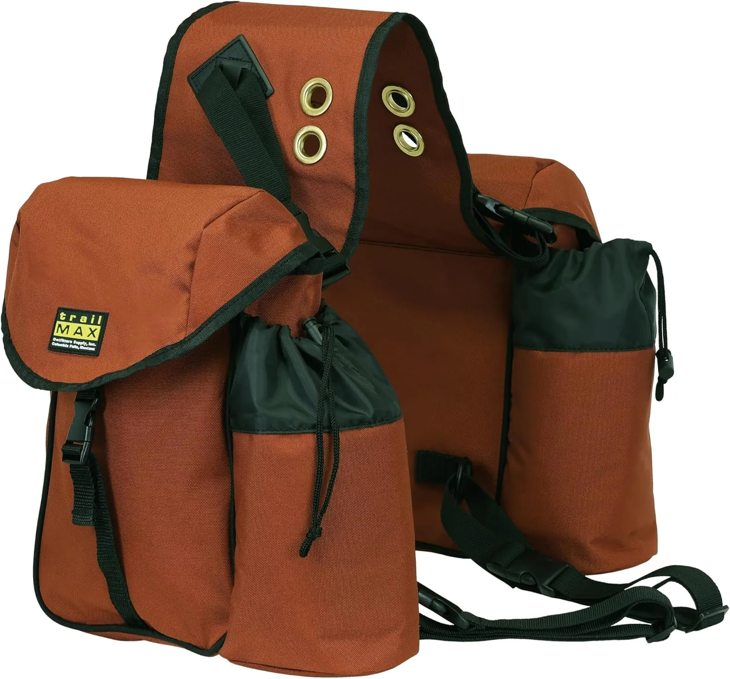 TrailMax Big Sky Saddlebags; Equine Saddle Bags with Two Water Bottle Holders; Rear Saddle Bags for Trail Riding on Horseback; Durable and Strong Polyester; Designed in Montana; Rust