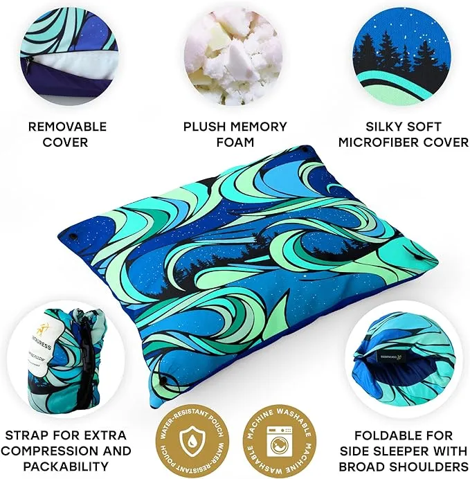 Travel & Camping Pillow Memory Foam | Camp Pillow w/Machine-Washable Cover | Travel Pillow w/Pouch   Strap | Hammock Pillow | Hiking Pillow | Backpacking Gear & Camping Accessories