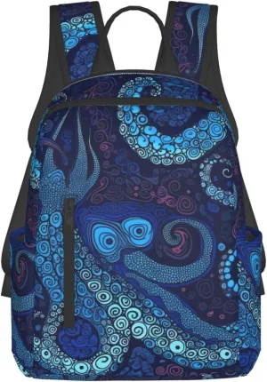 Travel Backpack Blue Octopus Laptop Backpack Lightweight Computer Bag Gift for Women Men Hiking Daypack