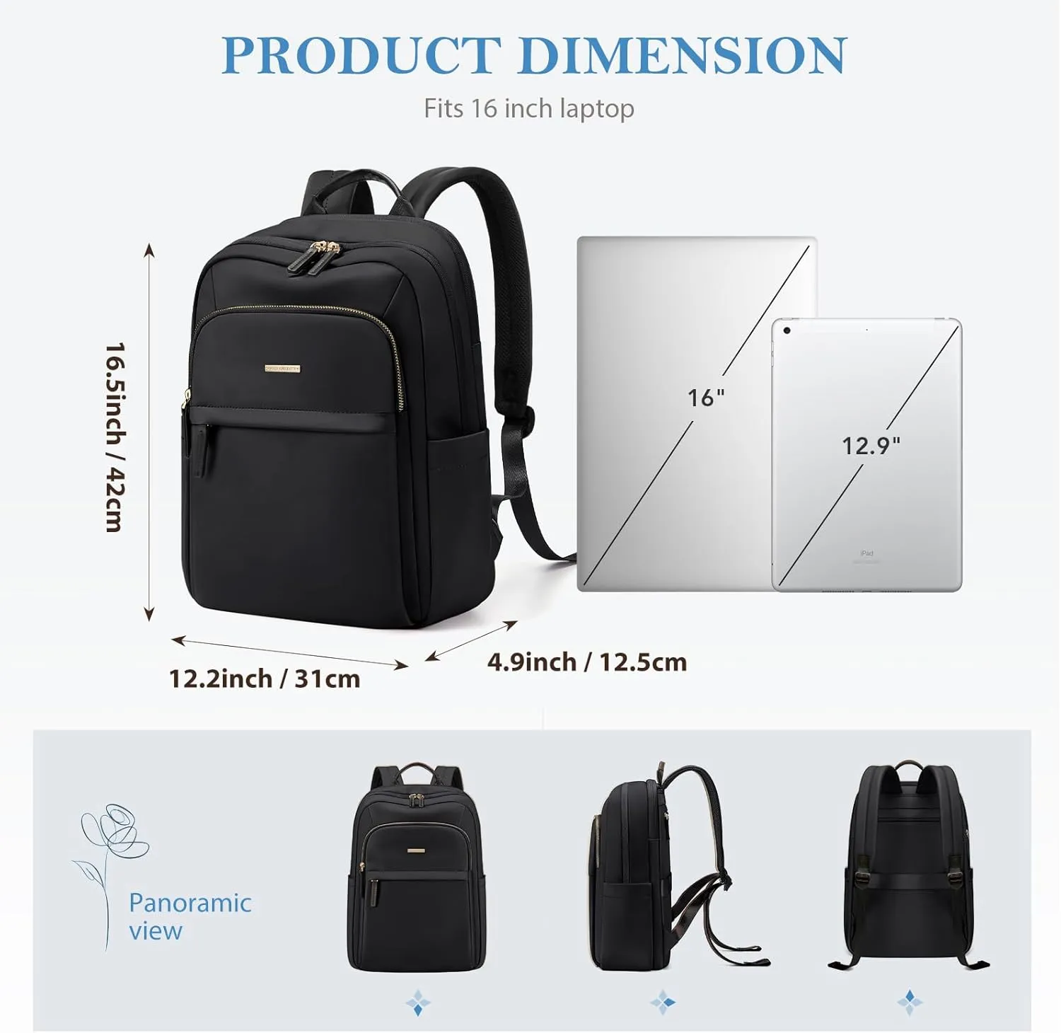 Travel Backpack for Women Personal Carry On Bag Business Weekender Hiking Multilayer Laptop Bag,16 Inch,Black
