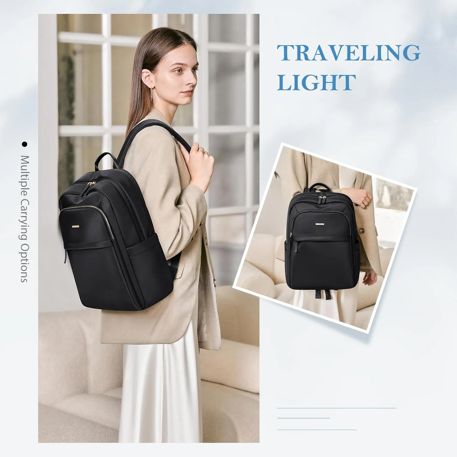 Travel Backpack for Women Personal Carry On Bag Business Weekender Hiking Multilayer Laptop Bag,16 Inch,Black