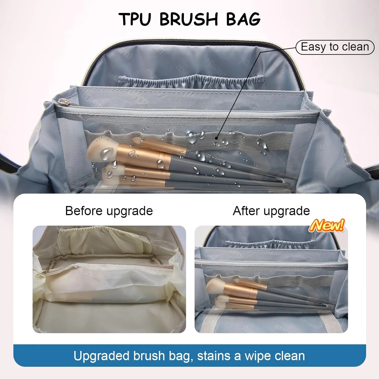 Travel Cosmetic Bag Makeup Bags for Women: Western Boho Makeup Bag Set of 3 - Large Vegan Leather Cosmetic Organizer Bags with Compartments & Handle & Divider(Blue)