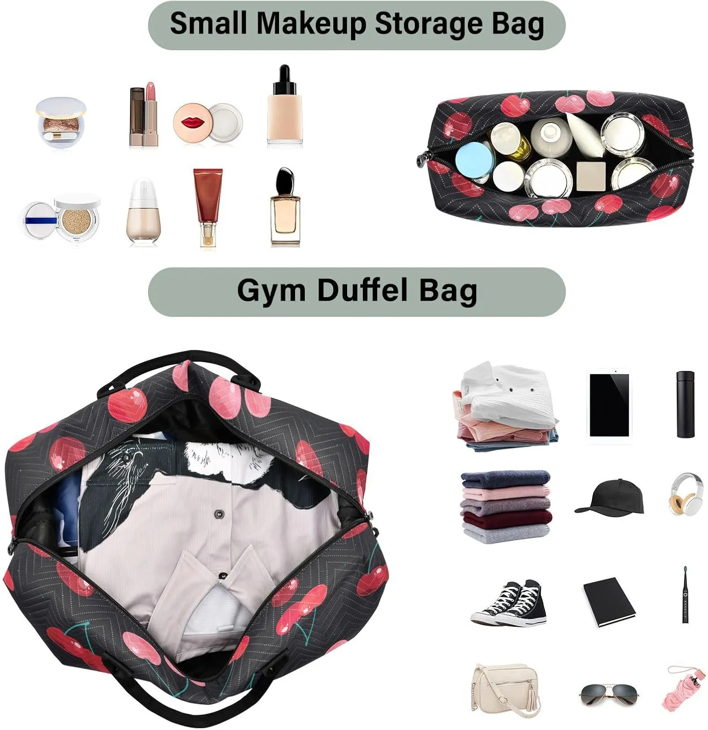 Travel Duffel Bag 2 pcs Sports Tote Gym Bag Quilted Luggage Set Large Carry-On Overnight Bag Weekend Travel Bag for Women Men