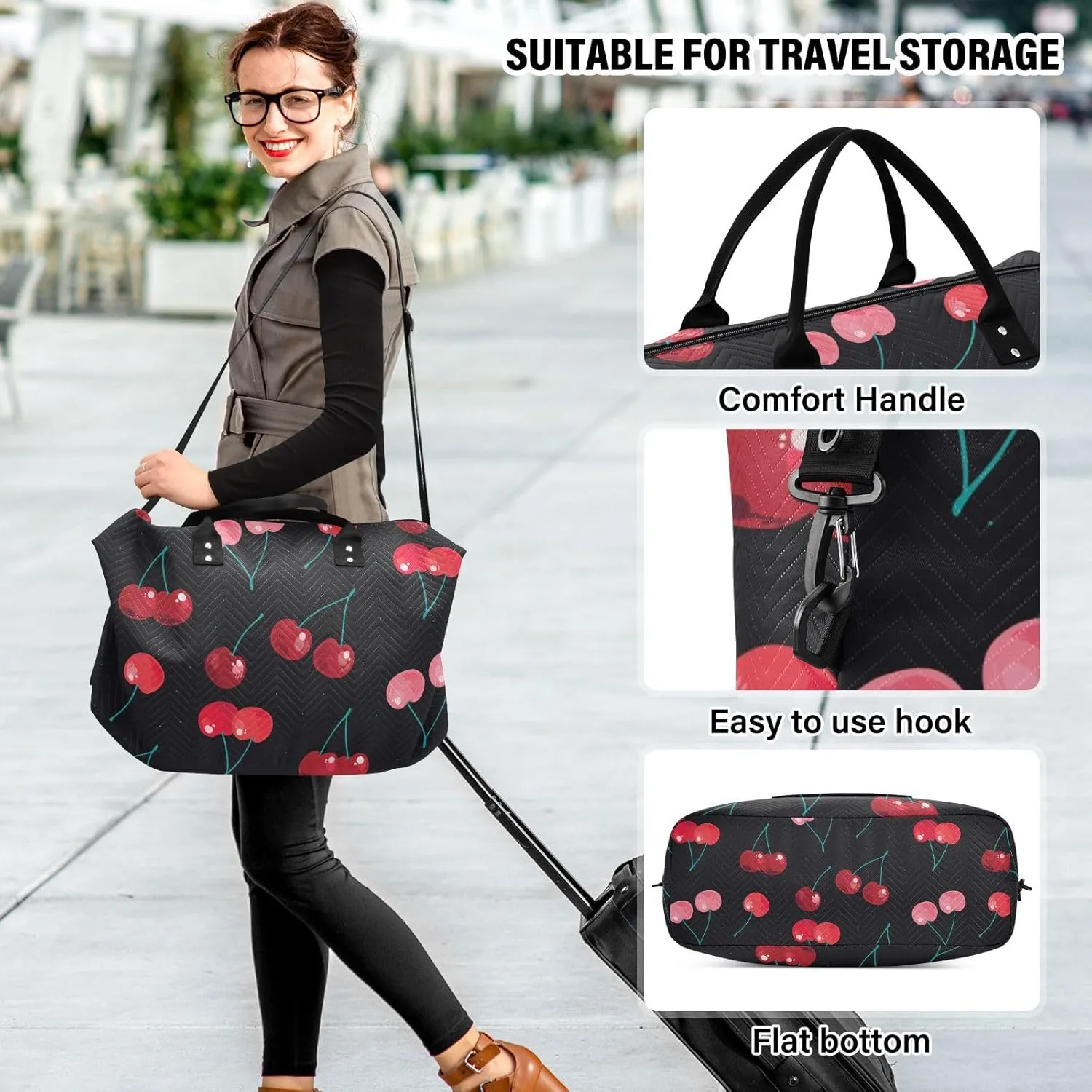 Travel Duffel Bag 2 pcs Sports Tote Gym Bag Quilted Luggage Set Large Carry-On Overnight Bag Weekend Travel Bag for Women Men