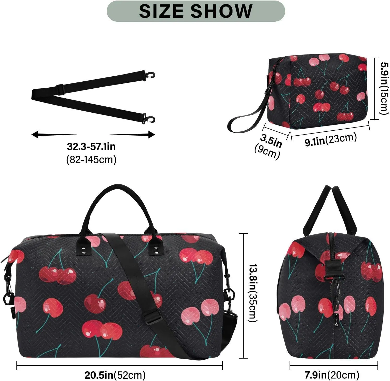 Travel Duffel Bag 2 pcs Sports Tote Gym Bag Quilted Luggage Set Large Carry-On Overnight Bag Weekend Travel Bag for Women Men