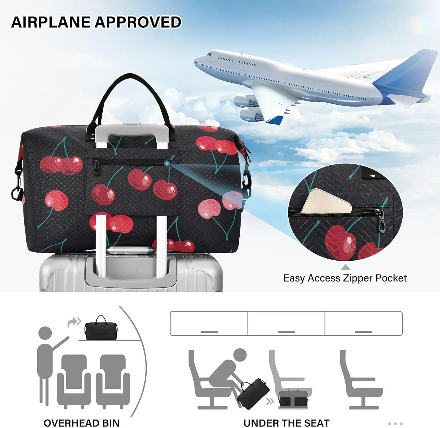 Travel Duffel Bag 2 pcs Sports Tote Gym Bag Quilted Luggage Set Large Carry-On Overnight Bag Weekend Travel Bag for Women Men