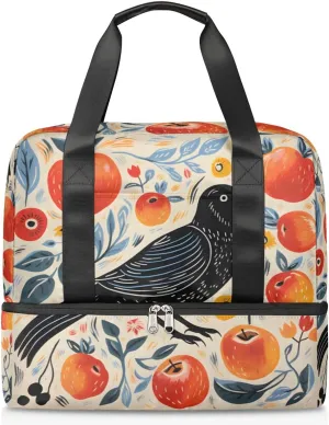 Travel Duffel Bags Apples Bird Sports Gym Bag with Wet Pocket & Shoes Compartment Large Duffel Bags Waterproof Overnight Bag Weekender Bags for Women Men