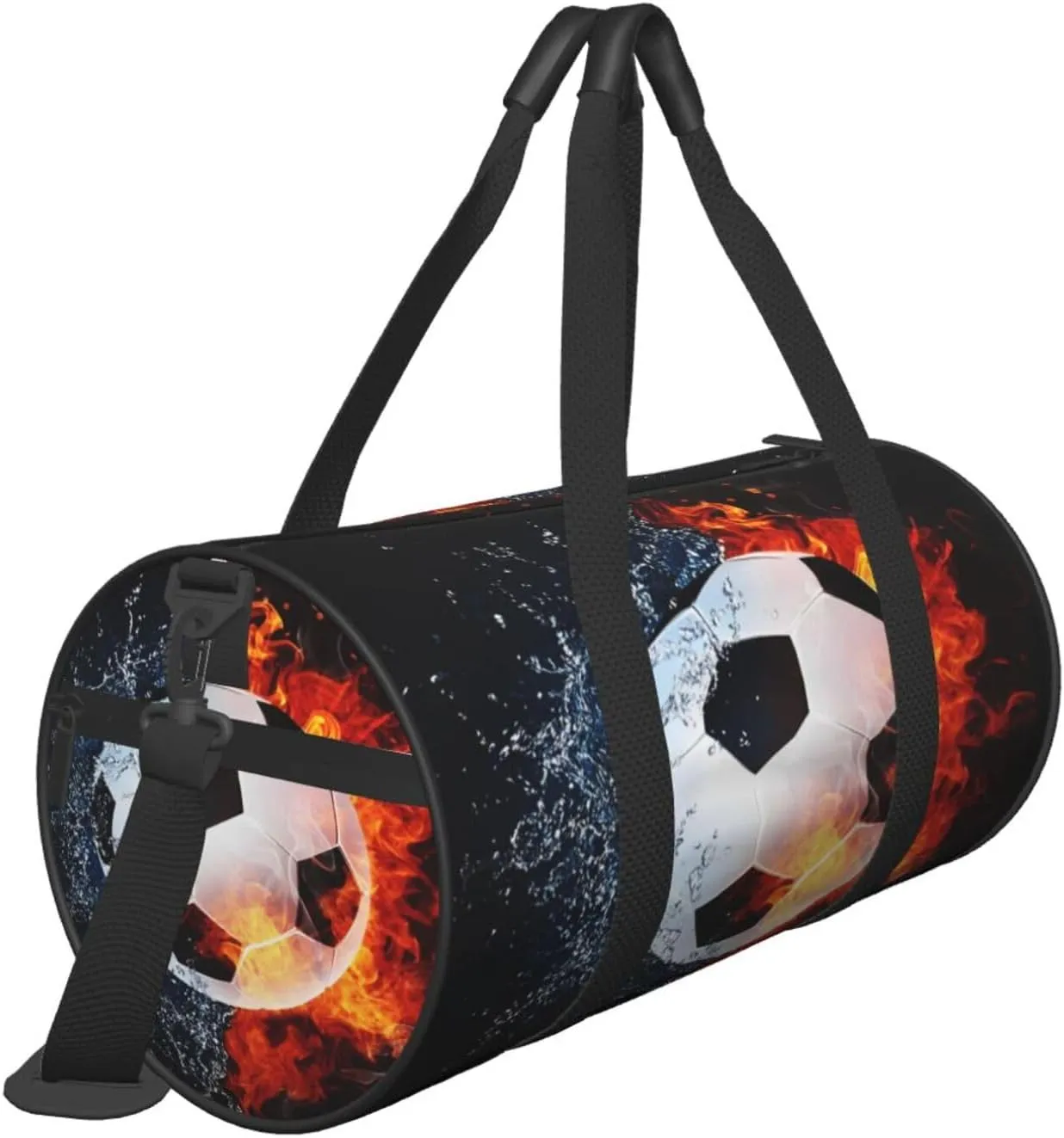 Travel Duffle Bag for Men Women, Football Soccer Ball Fire Water Duffle Bags for Sport Gym Overnight Luggage