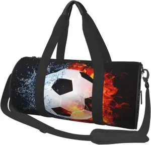 Travel Duffle Bag for Men Women, Football Soccer Ball Fire Water Duffle Bags for Sport Gym Overnight Luggage