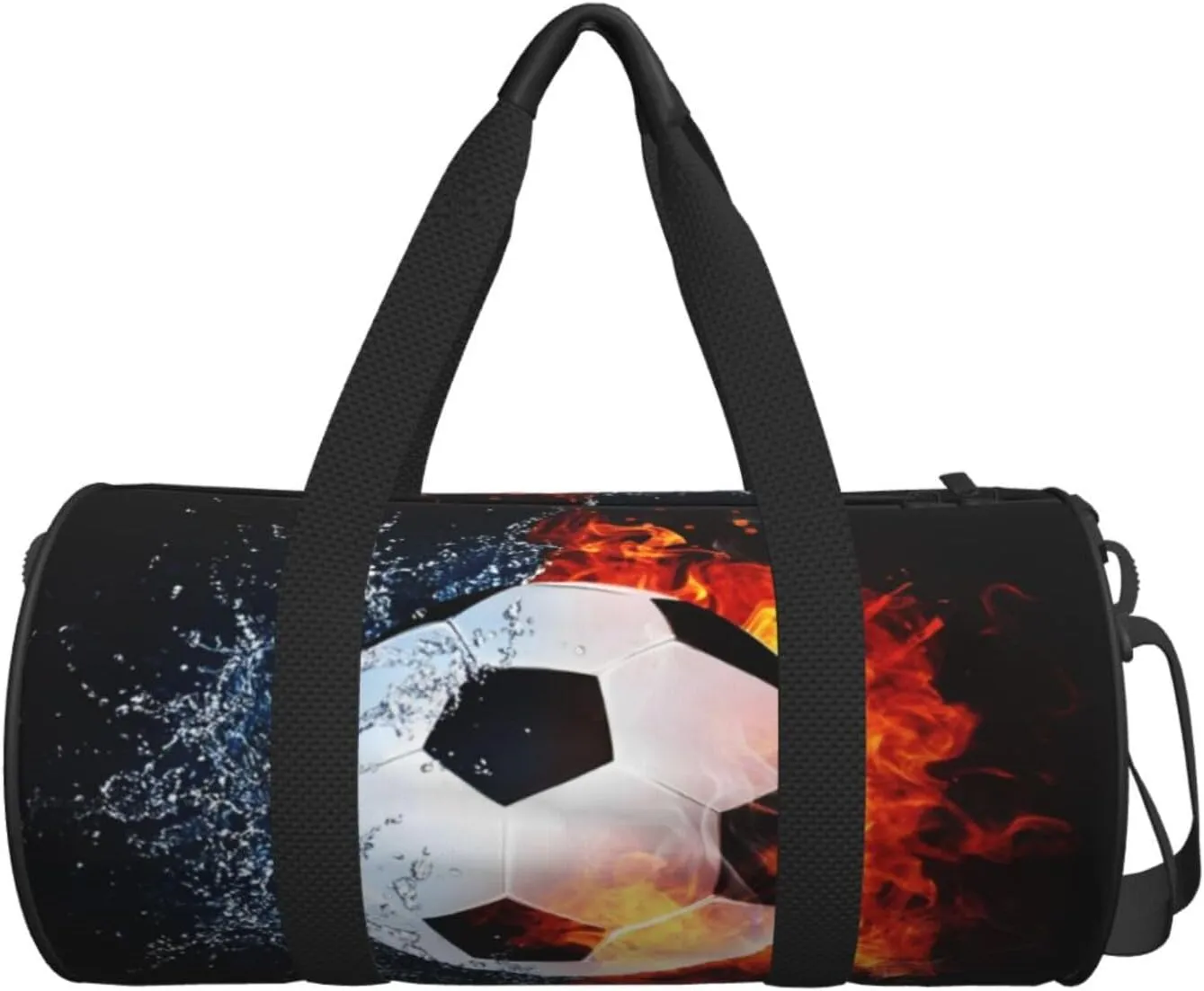 Travel Duffle Bag for Men Women, Football Soccer Ball Fire Water Duffle Bags for Sport Gym Overnight Luggage