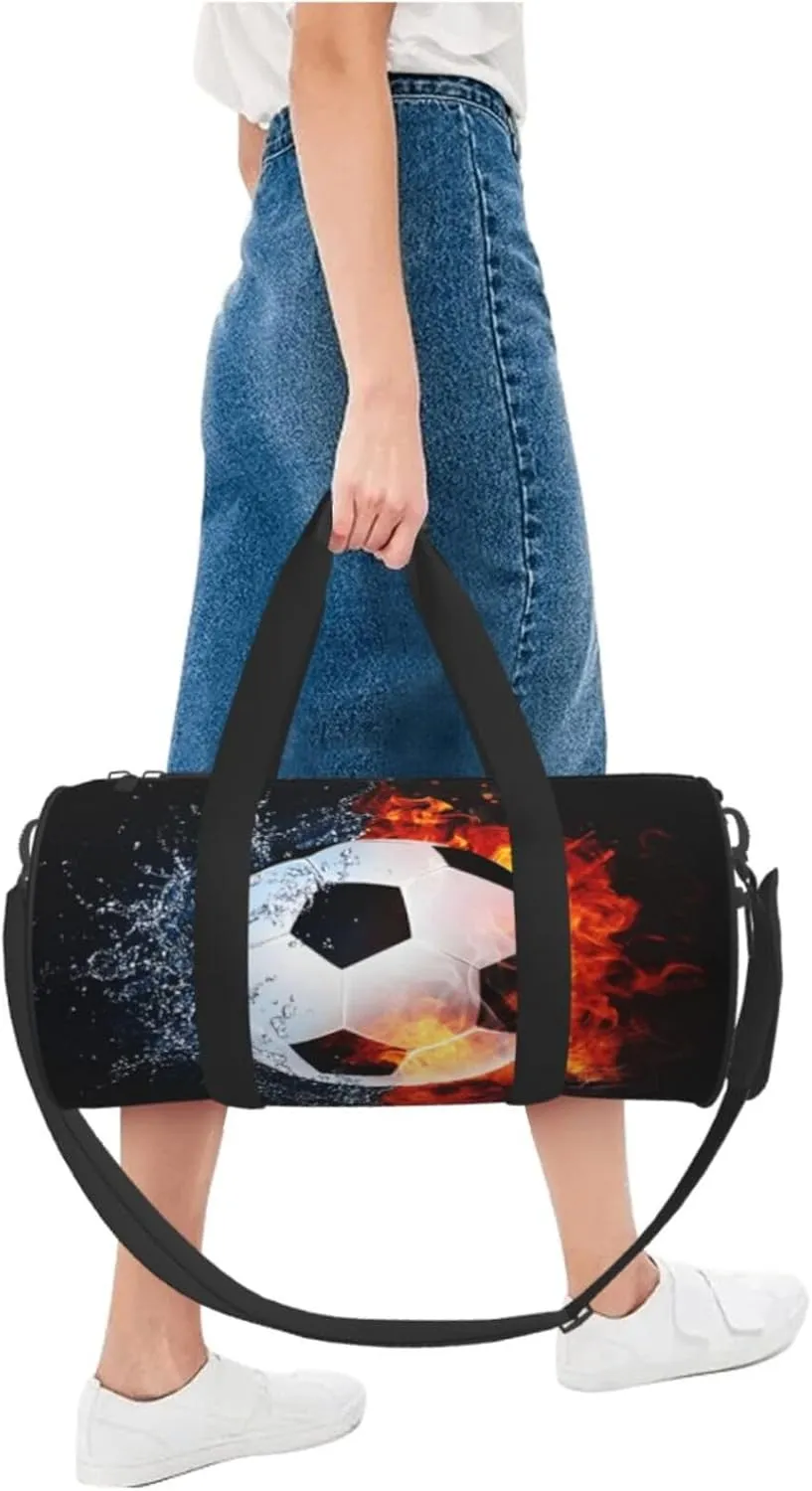 Travel Duffle Bag for Men Women, Football Soccer Ball Fire Water Duffle Bags for Sport Gym Overnight Luggage
