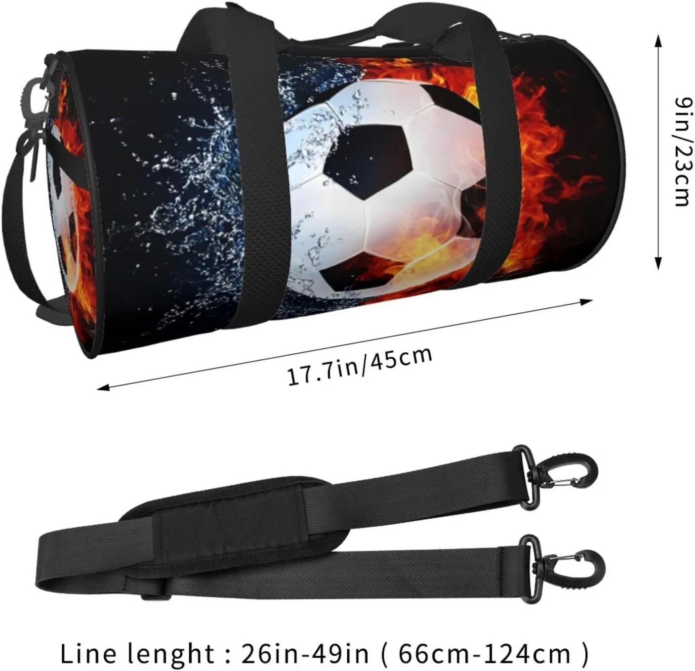 Travel Duffle Bag for Men Women, Football Soccer Ball Fire Water Duffle Bags for Sport Gym Overnight Luggage
