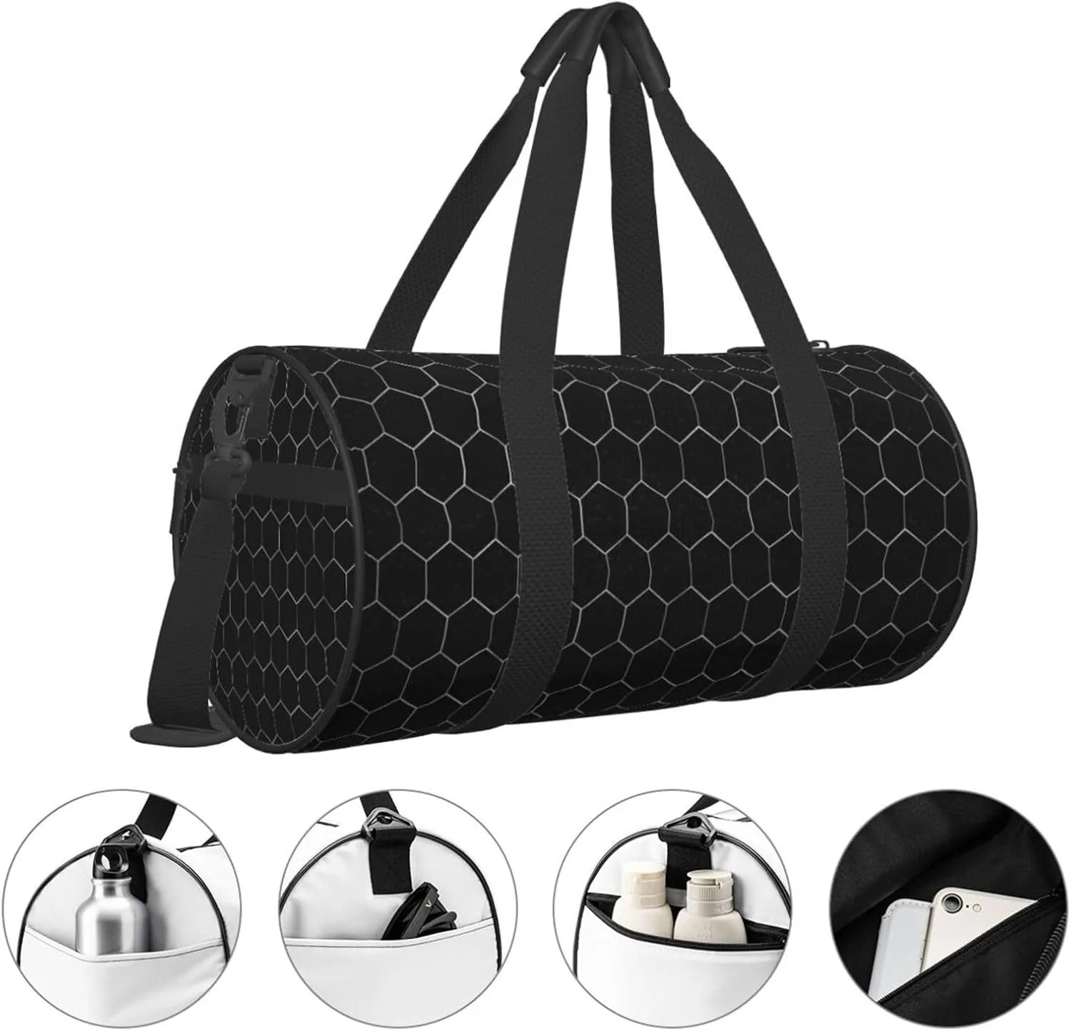 Travel Duffle Bag for Men Women, White Hexagonal Duffle Bags for Sport Gym Overnight Luggage
