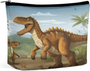 Travel Makeup Bag Portable Cosmetic Bags for Women Jurassic Period Dinosaur Make Up Bags Organizer With Zipper Waterproof Open Flat Toiletry Bag Cute Makeup Pouch for Travel Accessories